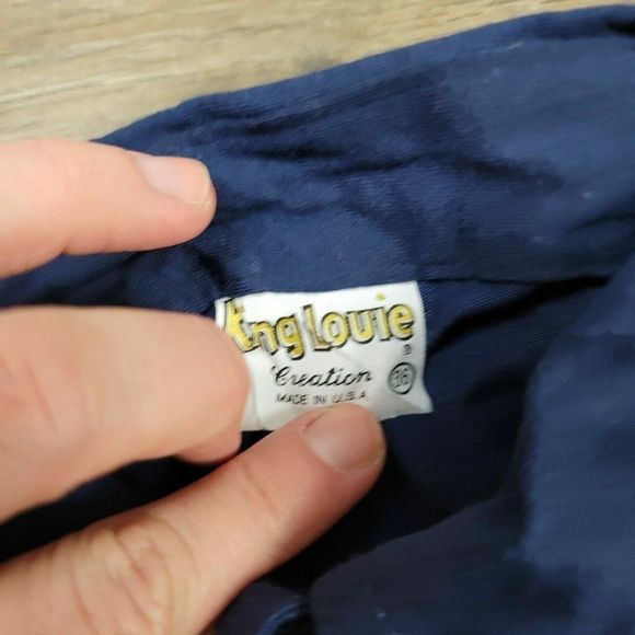 Vintage King Louie Polo T-Shirt Blue Solid Collared Short Sleeve 90s Cotton Mens - Picture 3 of 7